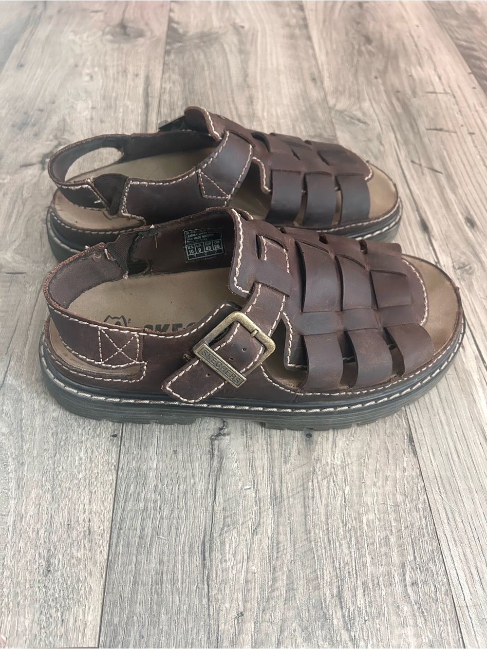 Vintage Y2K Skechers Brown Leather Fisherman Sandals Chunky Size 10